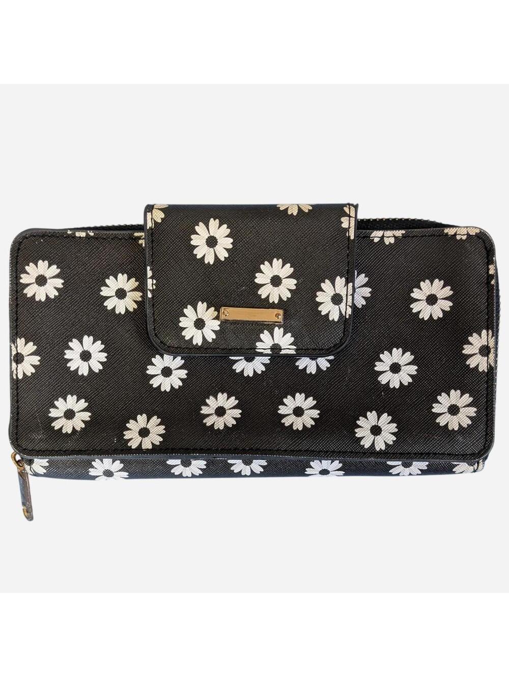 Black Daisy Print Wallet Crossbody Clutch Y2K